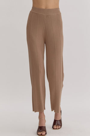 ENTRO INC Women's Pants MOCHA / S Ribbed High Waisted Wide Leg Pants || David's Clothing P24220