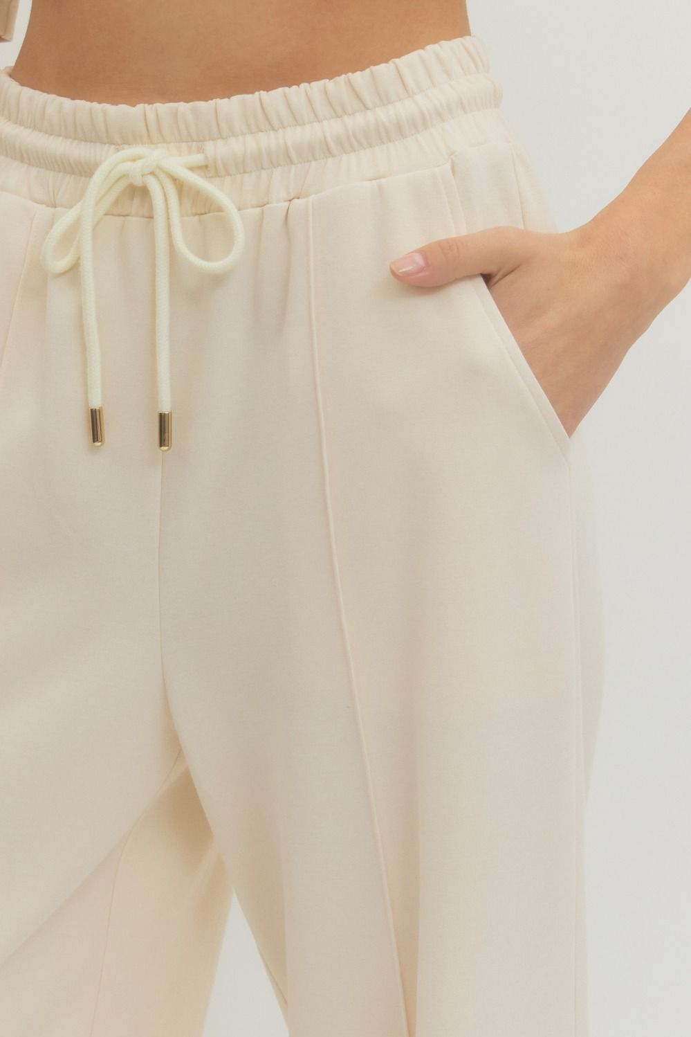 ENTRO INC Women's Pants Solid Elastic Waist Wide Leg Pants