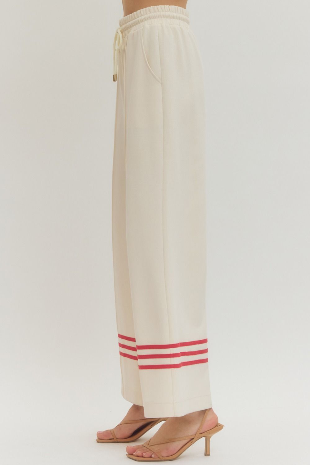 ENTRO INC Women's Pants Solid Elastic Waist Wide Leg Pants