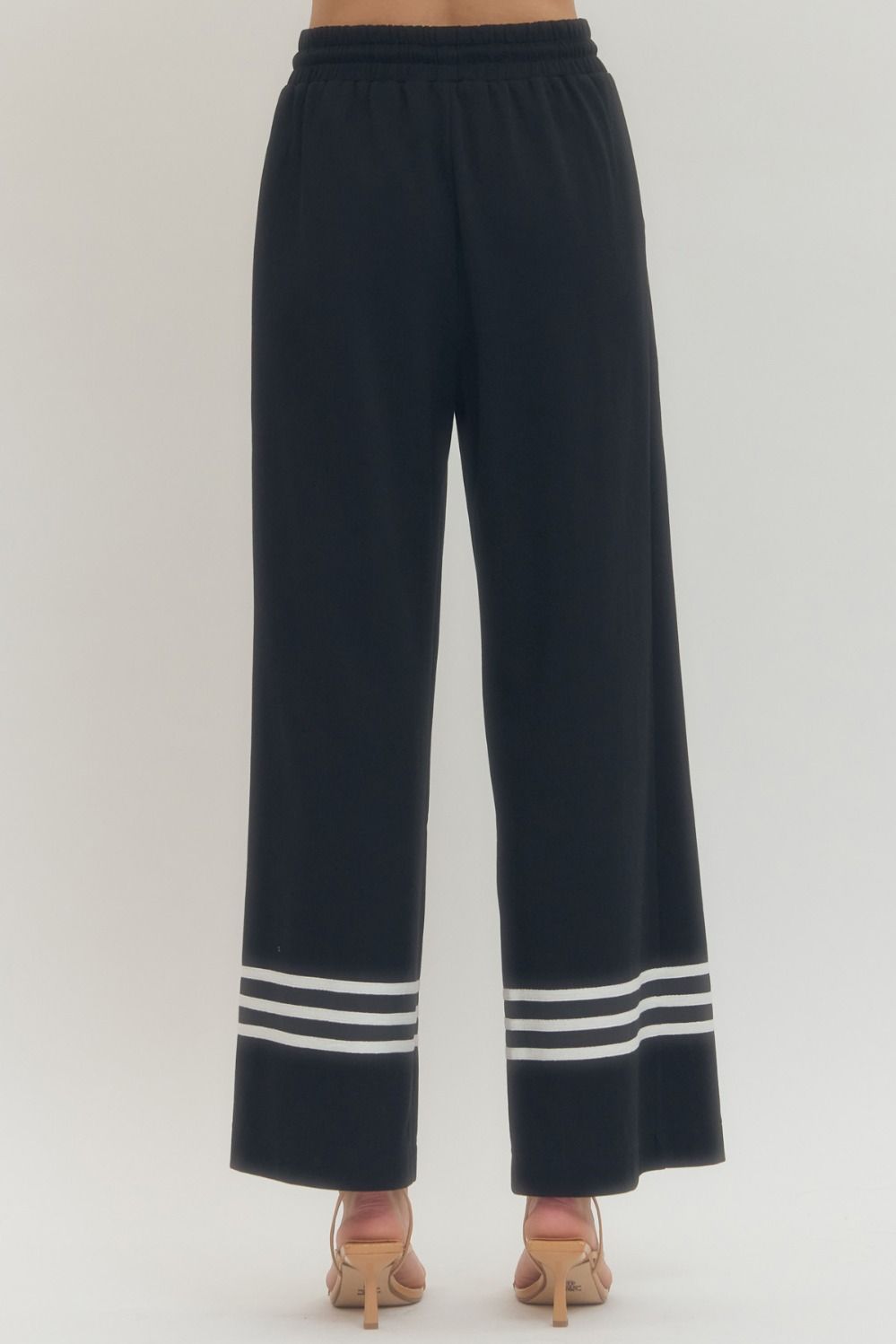 ENTRO INC Women's Pants Solid Elastic Waist Wide Leg Pants