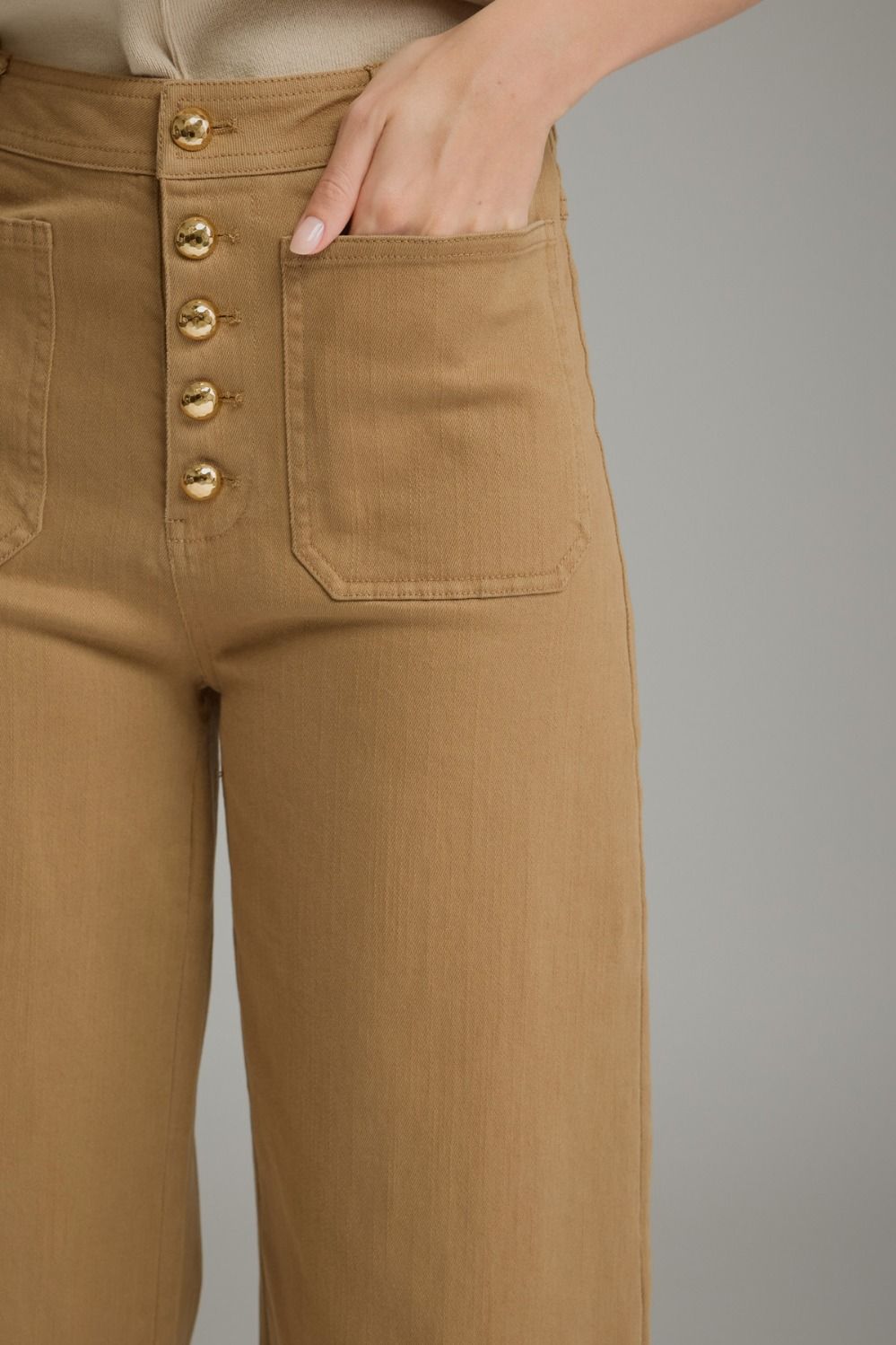 ENTRO INC Women's Pants Solid Wide Leg Pants with Front Button Closure