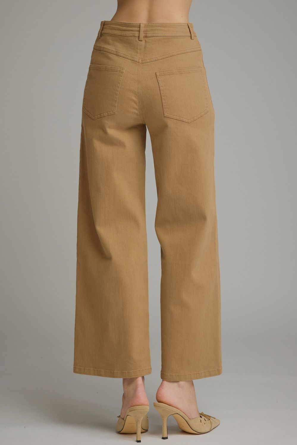 ENTRO INC Women's Pants Solid Wide Leg Pants with Front Button Closure