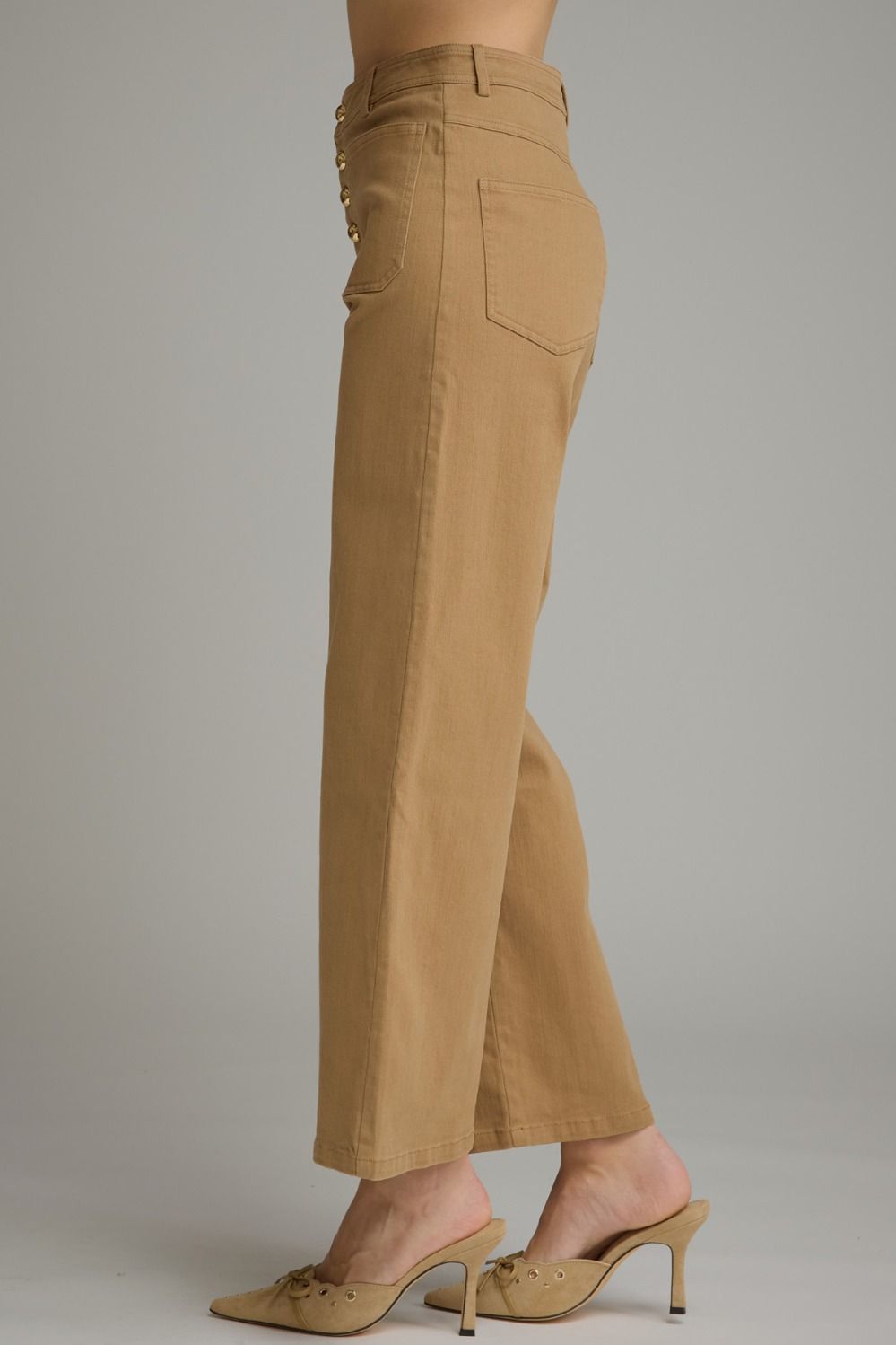 ENTRO INC Women's Pants Solid Wide Leg Pants with Front Button Closure
