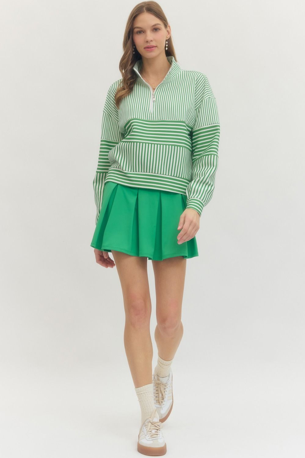 ENTRO INC Women's Skirts Solid Pleated Skirt with Attached Shorts Underlayer