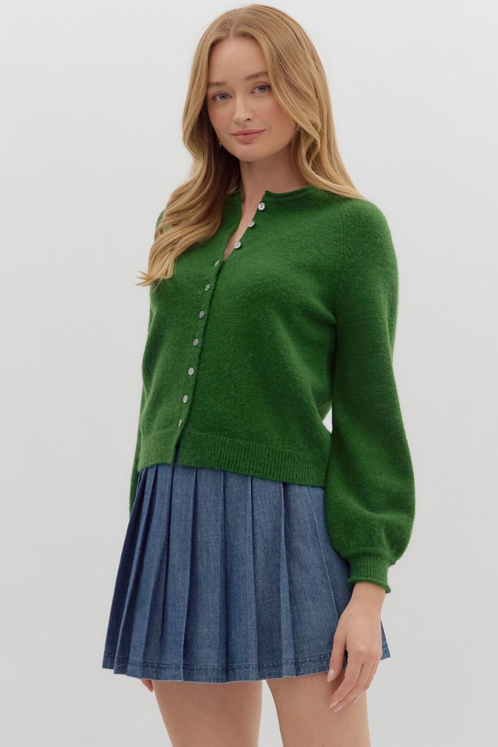 ENTRO INC Women's Sweaters FOREST / S Solid Long Sleeve Sweater Knit Cardigan J27326