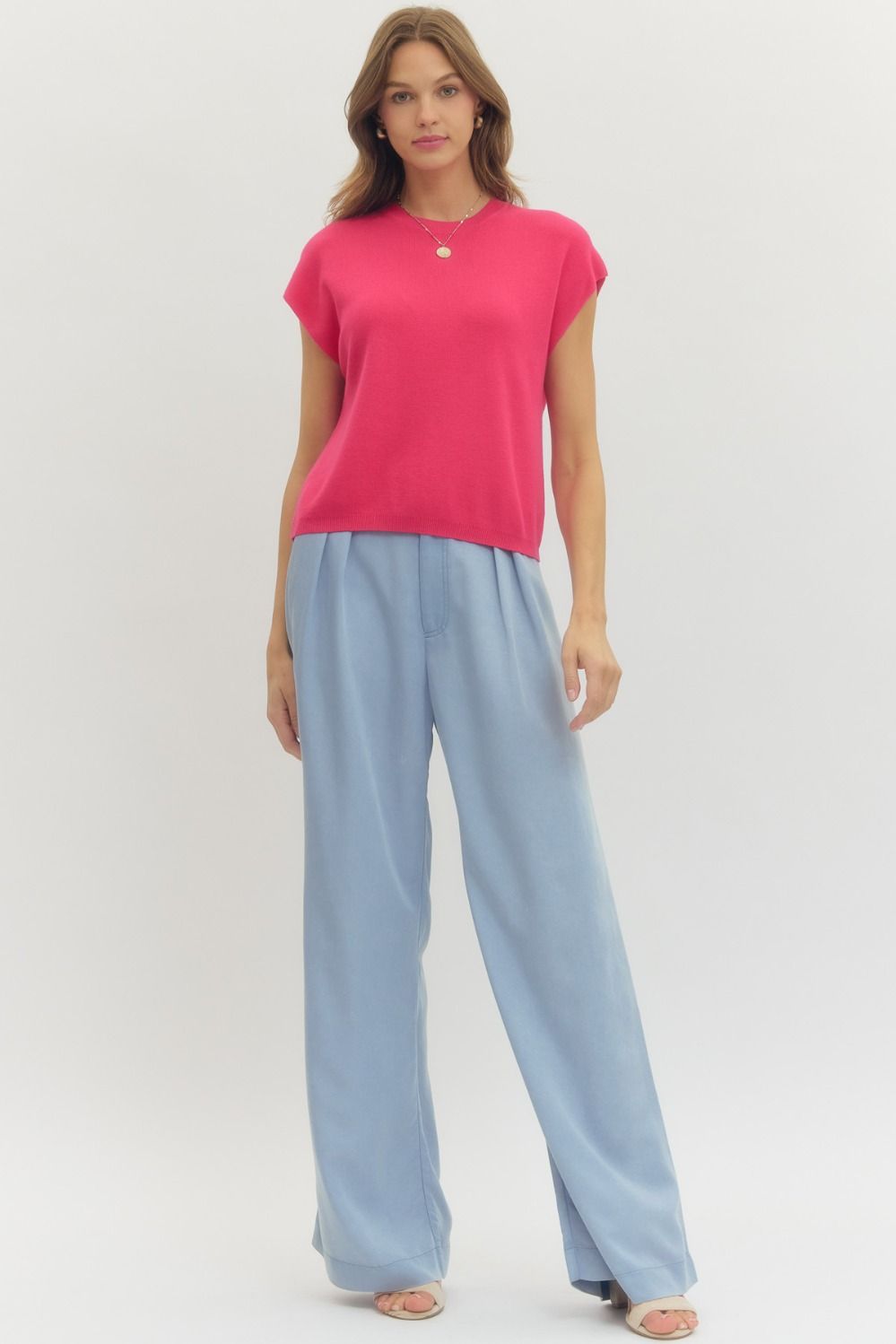 ENTRO INC Women's Sweaters Solid Cap Sleeve Knit Top