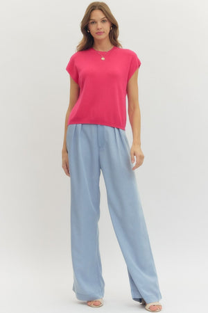 ENTRO INC Women's Sweaters Solid Cap Sleeve Knit Top