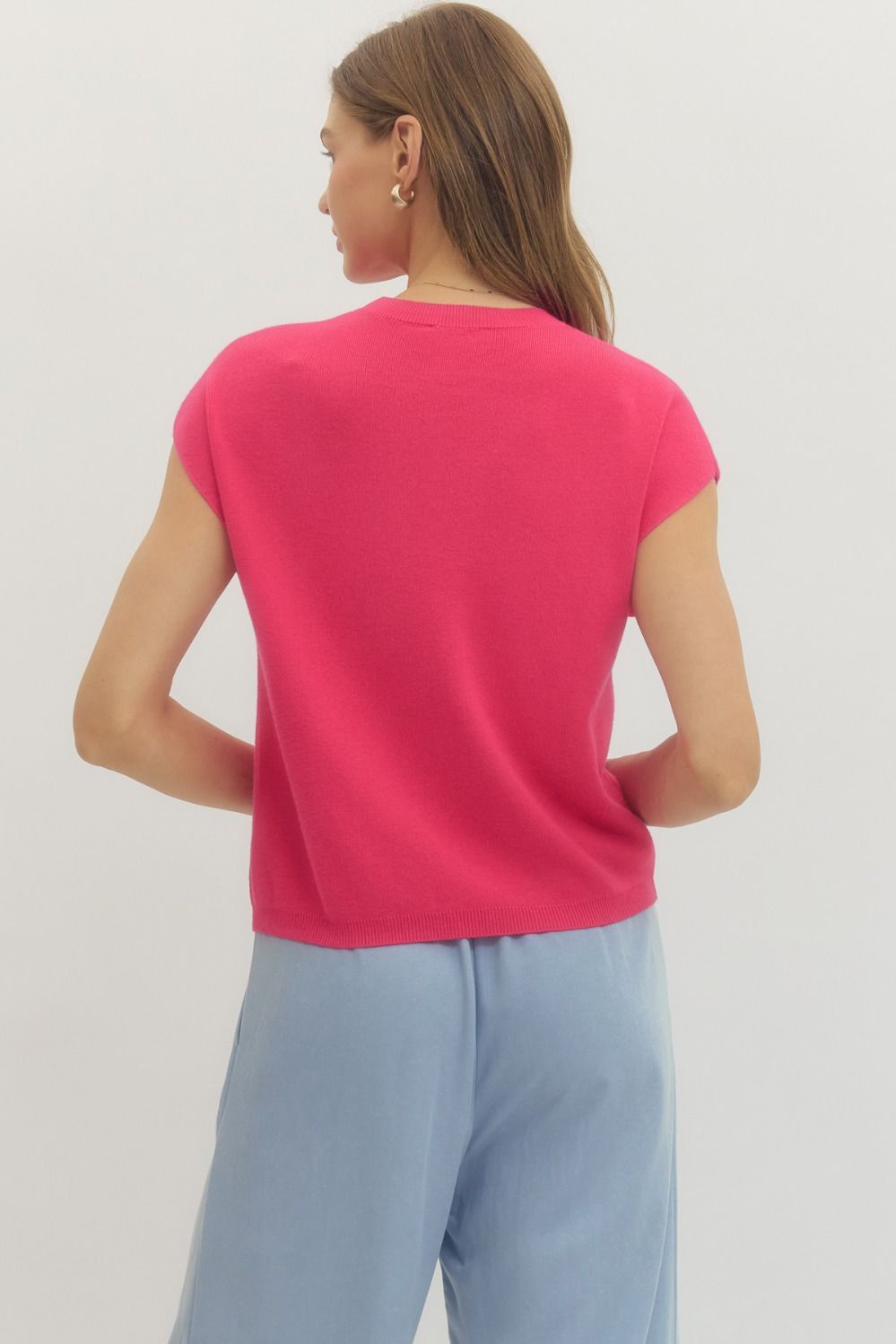 ENTRO INC Women's Sweaters Solid Cap Sleeve Knit Top