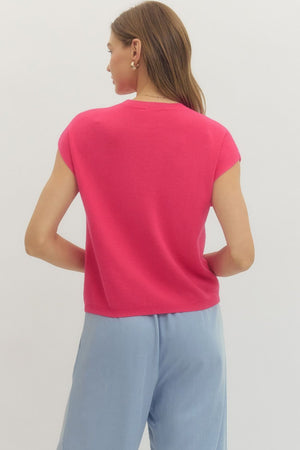 ENTRO INC Women's Sweaters Solid Cap Sleeve Knit Top