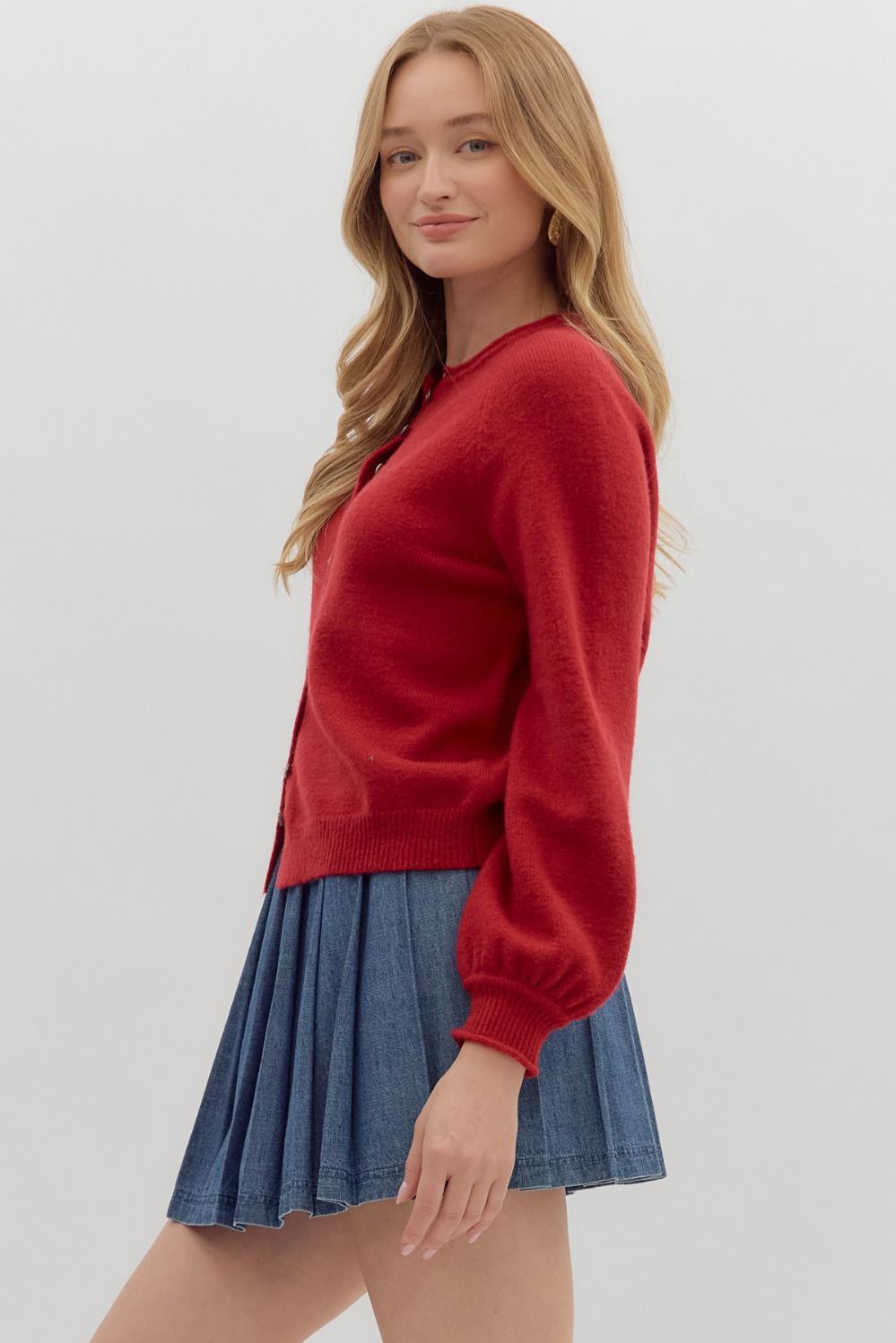 ENTRO INC Women's Sweaters Solid Long Sleeve Sweater Knit Cardigan