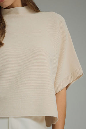 ENTRO INC Women's Sweaters Solid Mock Neck Short Sleeve Sweater Knit Top