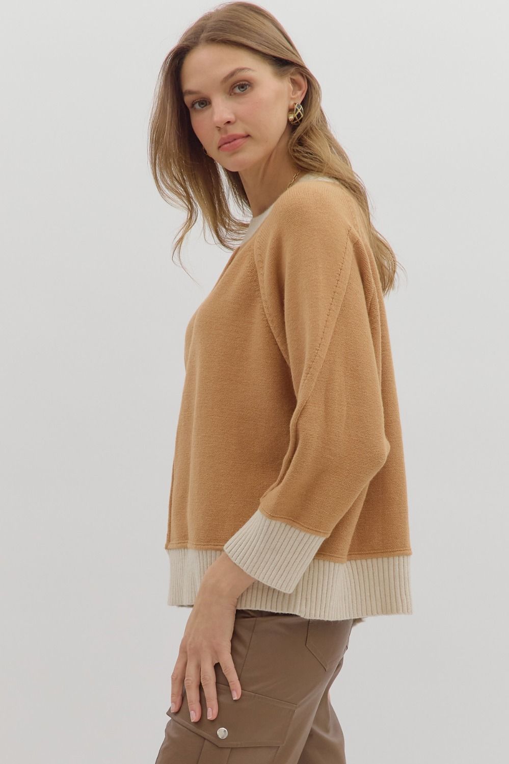 ENTRO INC Women's Sweaters Solid sweater knit long sleeve pullover top