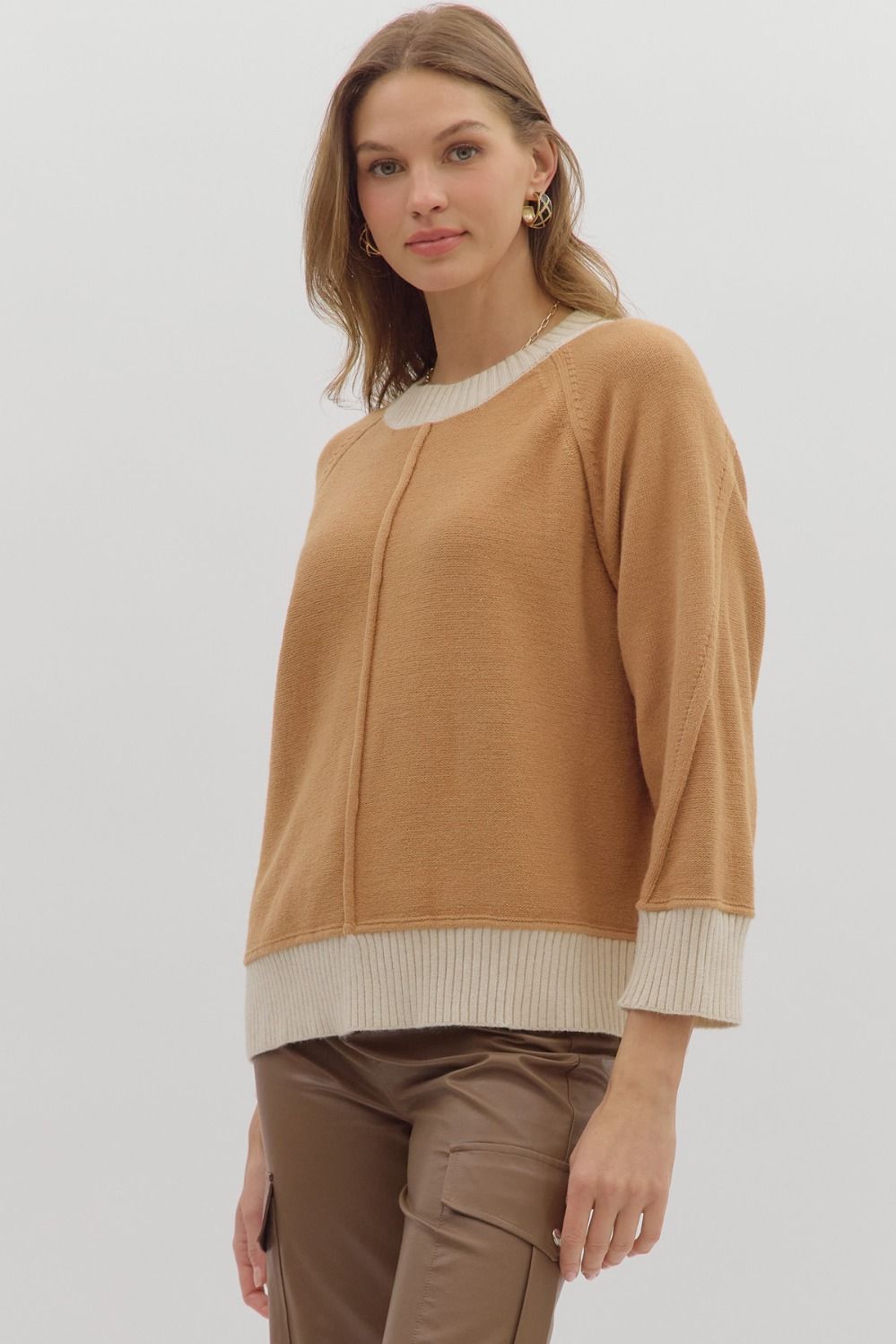 ENTRO INC Women's Sweaters Solid sweater knit long sleeve pullover top