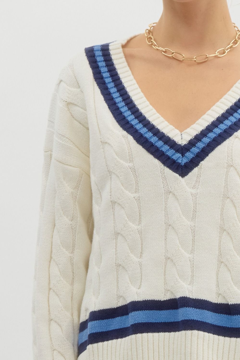 ENTRO INC Women's Sweaters Stripe Prep Cable Sweater