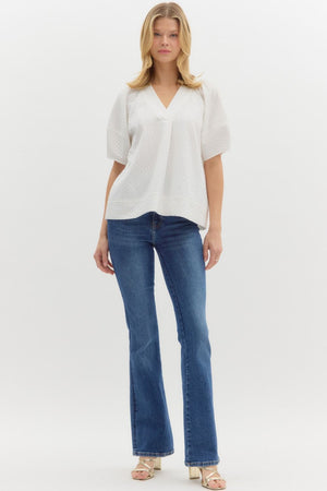 ENTRO INC Women's Top 1- take pics of blue - Crinkle Top V-Neck Top