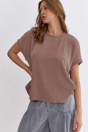 ENTRO INC Women's Top ACORN / S Ribbed Oversized Short Sleeve Top || David's Clothing 7206