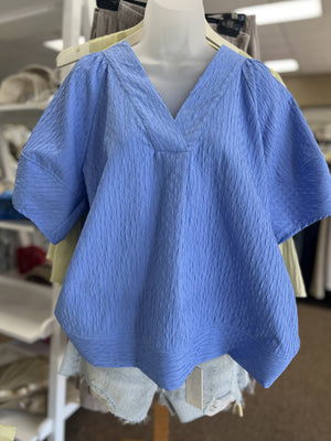 ENTRO INC Women's Top BLUE / S Crinkle Top V-Neck Top T26795