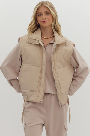 ENTRO INC Women's Top BONE / S Quilted Zip-Up Snap Button Vest || David's Clothing J24057