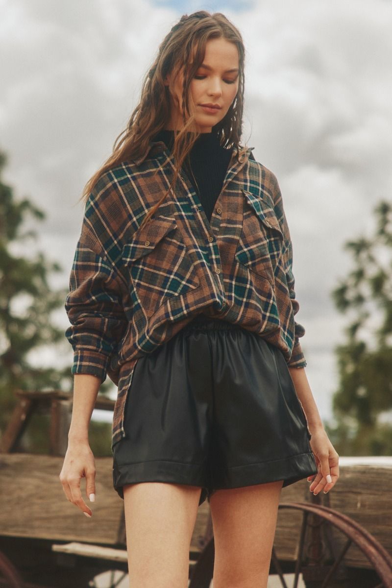 ENTRO INC Women's Top Checkered Button Up Flannel || David's Clothing