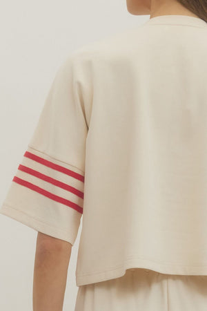 ENTRO INC Women's Top Crew Neck 3 Stripe Sleeve Top