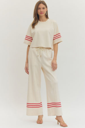 ENTRO INC Women's Top Crew Neck 3 Stripe Sleeve Top