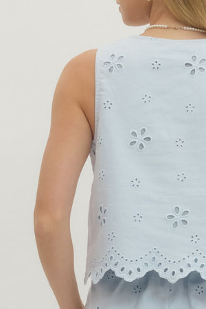 ENTRO INC Women's Top Eyelet Embroidered Sleeveless Crop Top