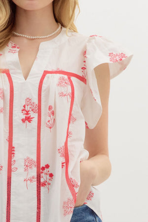 ENTRO INC Women's Top Floral Print Flutter Sleeve Pullover Top || David's Clothing