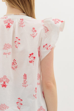 ENTRO INC Women's Top Floral Print Flutter Sleeve Pullover Top || David's Clothing