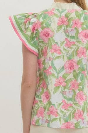 ENTRO INC Women's Top Floral print flutter sleeve top