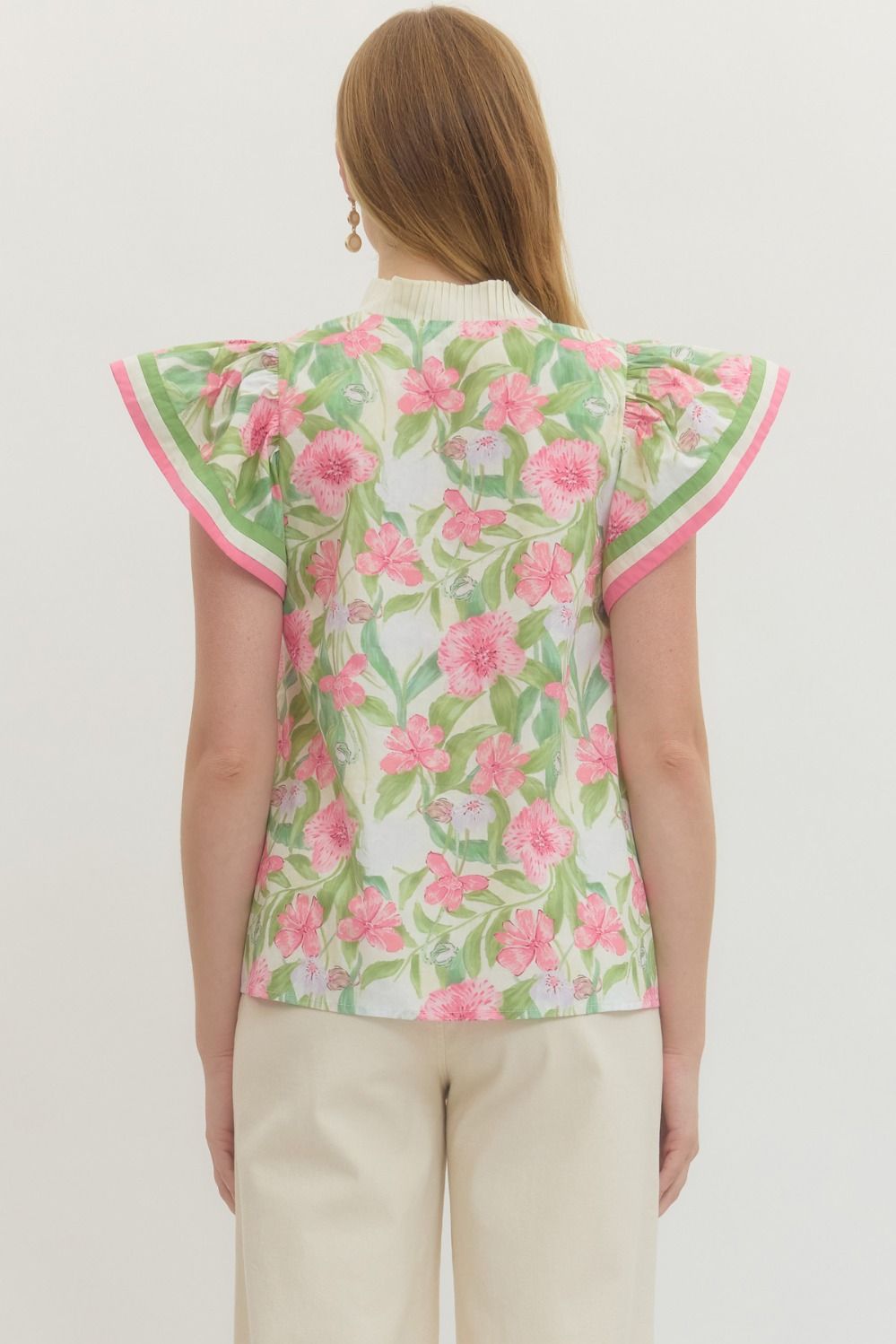ENTRO INC Women's Top Floral print flutter sleeve top