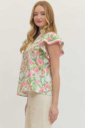 ENTRO INC Women's Top Floral print flutter sleeve top