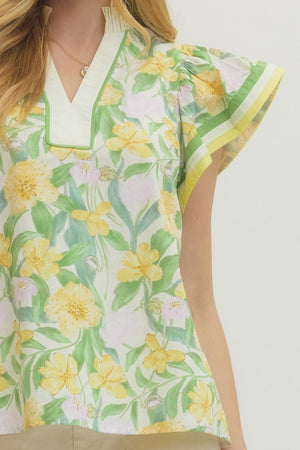 ENTRO INC Women's Top Floral print flutter sleeve top