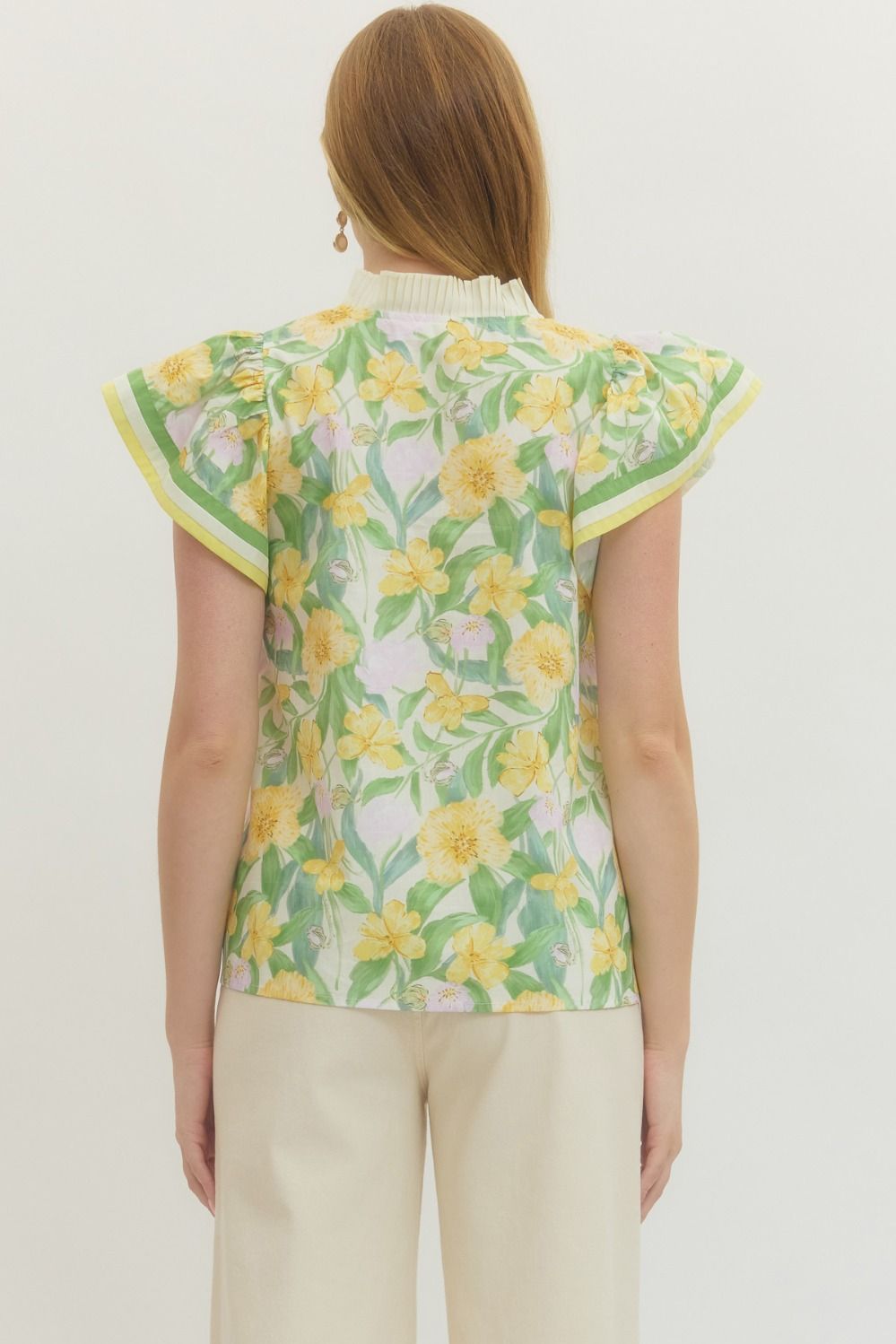 ENTRO INC Women's Top Floral print flutter sleeve top