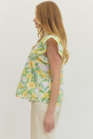 ENTRO INC Women's Top Floral print flutter sleeve top