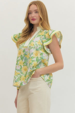 ENTRO INC Women's Top Floral print flutter sleeve top