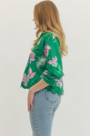 ENTRO INC Women's Top Floral Print Long Sleeve Top