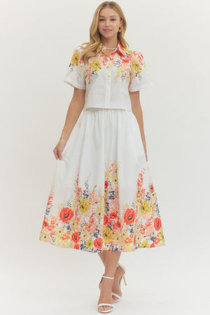 ENTRO INC Women's Top Floral Print Short Sleeve Collared Top