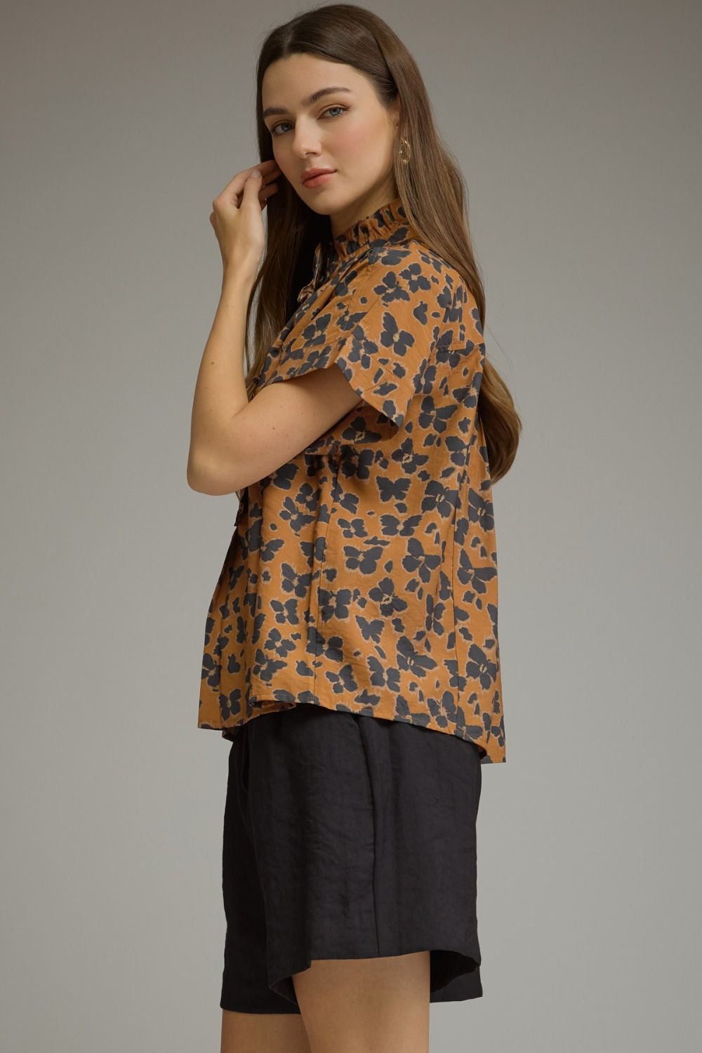 ENTRO INC Women's Top Floral Print Short Sleeve Top
