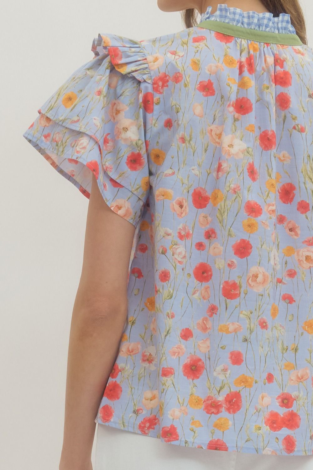 ENTRO INC Women's Top Floral Print Tiered Flutter Sleeve Top