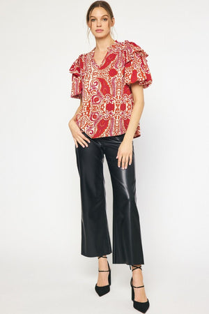 ENTRO INC Women's Top Floral Print V-Neck Top || David's Clothing