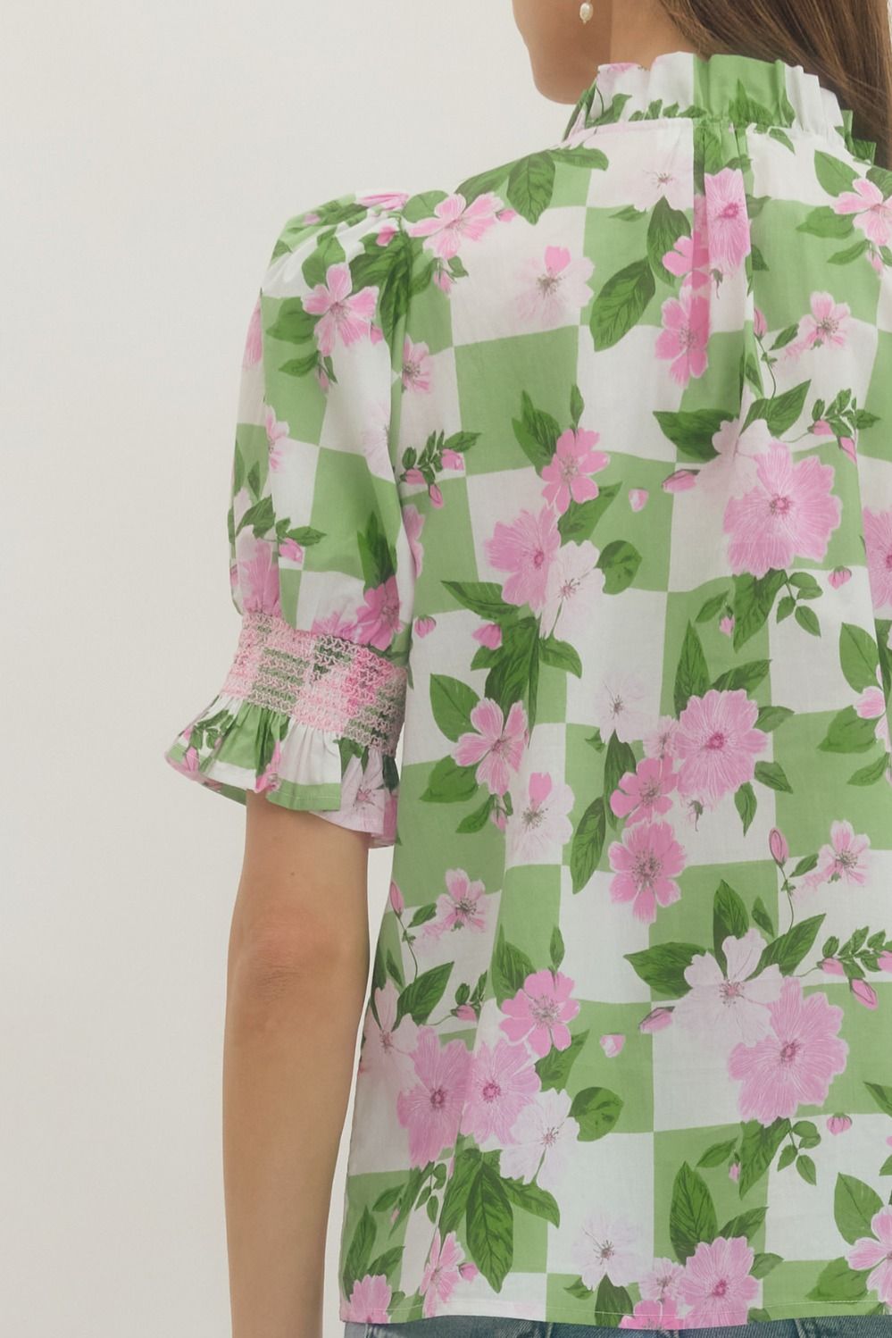 ENTRO INC Women's Top Floral Puff-Sleeve Top