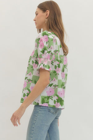 ENTRO INC Women's Top Floral Puff-Sleeve Top