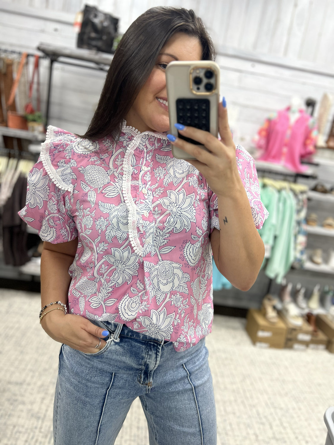 ENTRO INC Women's Top Paisley Print Short Bubble Sleeve Pullover Top