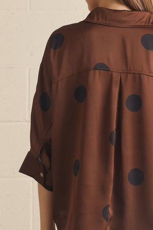 ENTRO INC Women's Top Polka Dot Collared 3/4 Sleeve Button Top