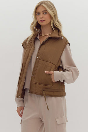 ENTRO INC Women's Top Quilted Zip-Up Snap Button Vest || David's Clothing