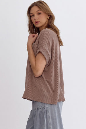 ENTRO INC Women's Top Ribbed Oversized Short Sleeve Top || David's Clothing