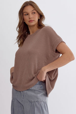 ENTRO INC Women's Top Ribbed Oversized Short Sleeve Top || David's Clothing