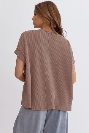 ENTRO INC Women's Top Ribbed Oversized Short Sleeve Top || David's Clothing