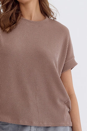 ENTRO INC Women's Top Ribbed Oversized Short Sleeve Top || David's Clothing