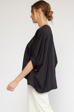 ENTRO INC Women's Top Satin V-Neck 1/2 Sleeve Top || David's Clothing